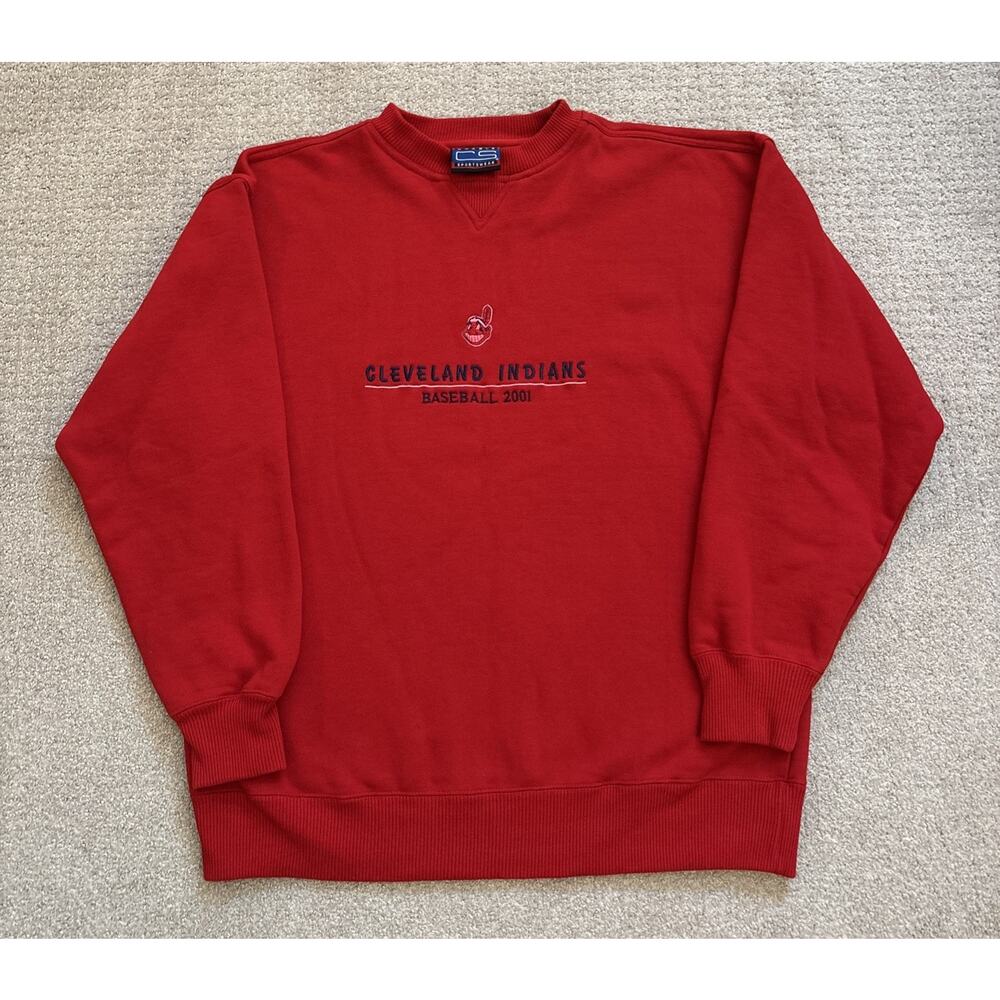 Vintage Cleveland Indians Sweatshirt Mens Sz L Pullover Red Fleece Embroidered